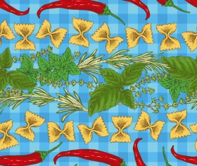 Green leaves vegetable and red pepper seamless pattern vector