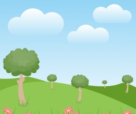 Green natural with blue sky and white cloud vector