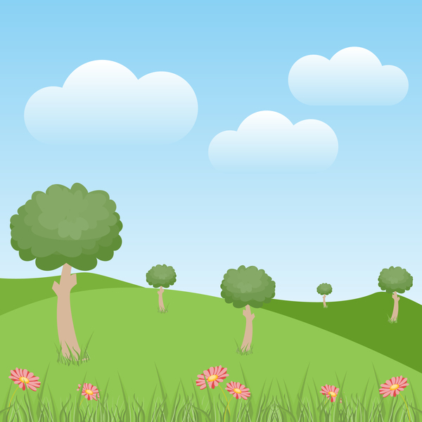 Green natural with blue sky and white cloud vector
