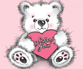 Hand drawn bears with heart vector