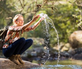 Happy female tourist Stock Photo