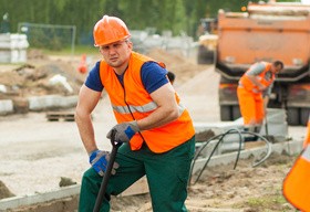 Hard work road construction workers Stock Photo 01