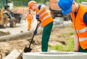 Hard work road construction workers Stock Photo 06