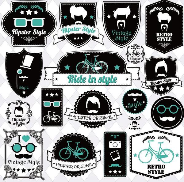 Hipster with bike logos vector