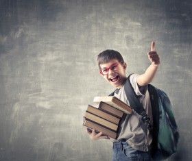 Holding books little boy Stock Photo