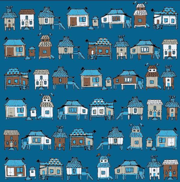 Houses streets seamless patterns vector material 03