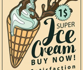 Ice cream vintage poster vector material