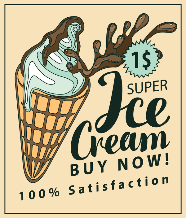 Ice cream vintage poster vector material