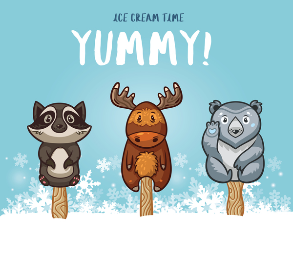 Ice cream with cute animal vector 01