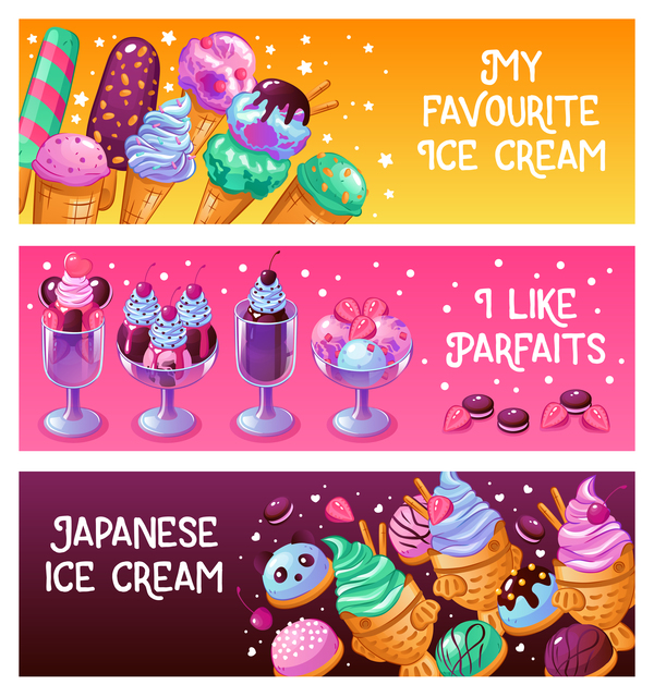 Ice creame horizontal banners vector