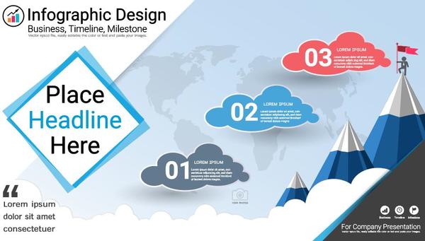 Infographic template with cloud vectors 02