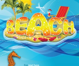 Islands beach travel background with seahorse vector