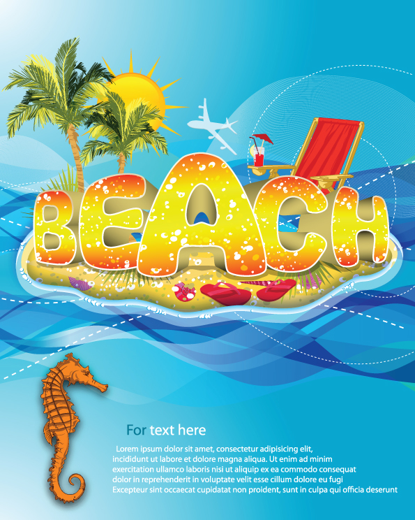 Islands beach travel background with seahorse vector