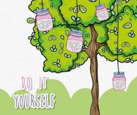 Jar with flower and tree vector