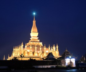 Laos Temple Night scene Stock Photo