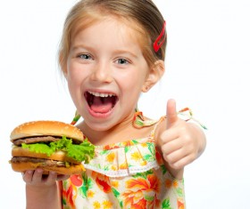 Like to eat hamburger little girl Stock Photo 01