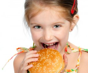 Like to eat hamburger little girl Stock Photo 02