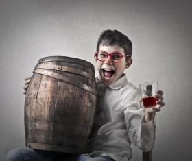 Little boy holding a cask Stock Photo