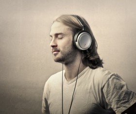Man listening to music Stock Photo 01
