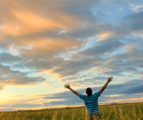 Man who wants Hugs sky Stock Photo 02