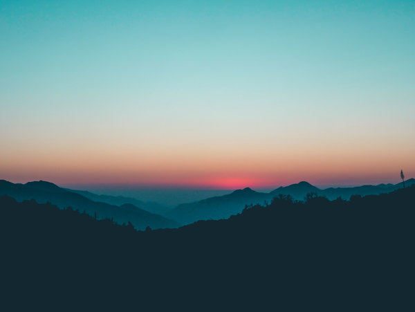 Mountain landscape at dark sunset Stock Photo