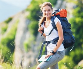 Mountaineering Woman tourist Stock Photo
