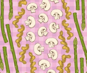 Mushroom with asparagus seamless pattern vector