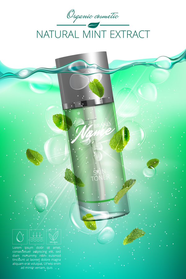Natural mint cosmetic advertising poster vector