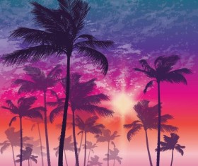 Palm tree with sunset landscape vector