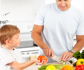 Parents teach children to cook Stock Photo 04