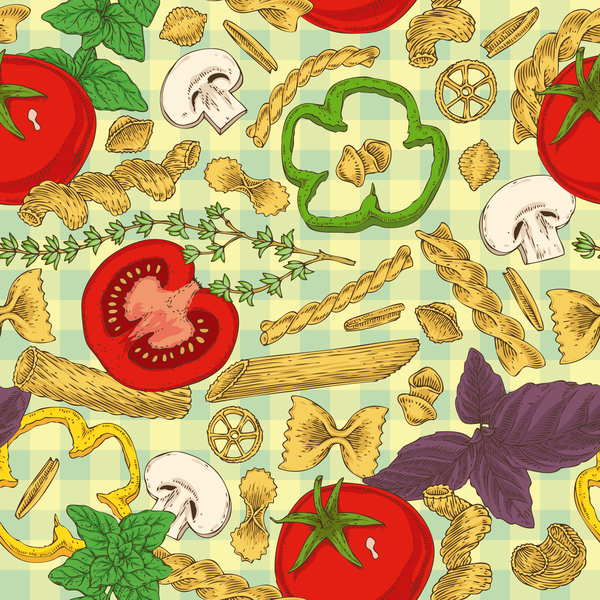 Pasta and vegetable pattern seamless vector 01