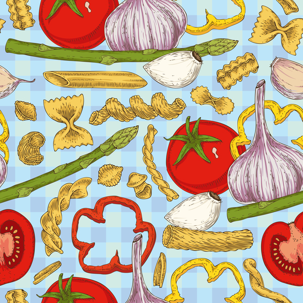 Pasta and vegetable pattern seamless vector 02