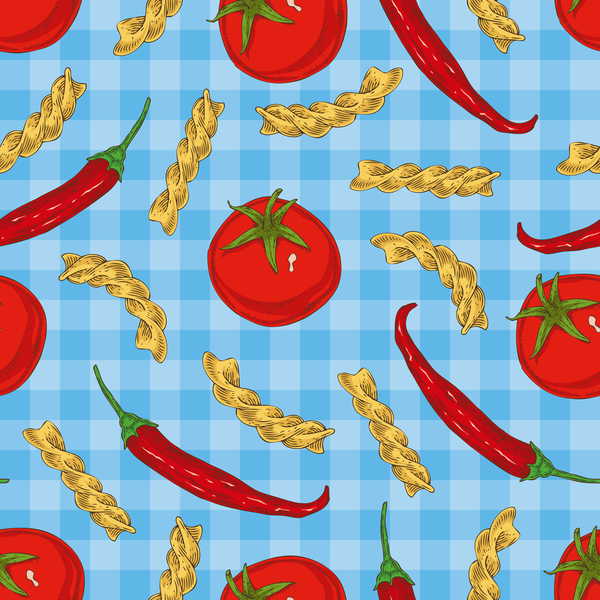 Pasta and vegetable pattern seamless vector 03