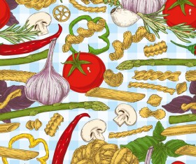 Pasta and vegetable pattern seamless vector 04