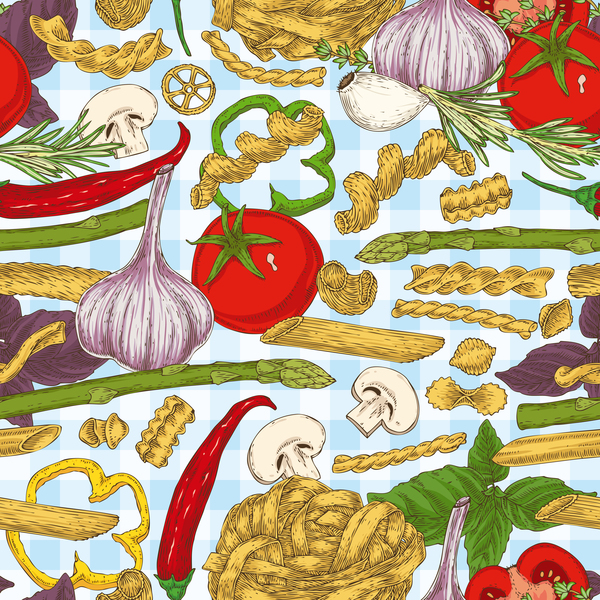 Pasta and vegetable pattern seamless vector 04