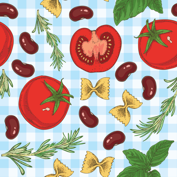 Pasta and vegetable pattern seamless vector 05