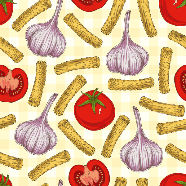 Pasta and vegetable pattern seamless vector 06