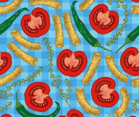 Pasta and vegetable pattern seamless vector 07