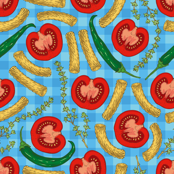 Pasta and vegetable pattern seamless vector 07