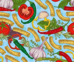 Pasta and vegetable pattern seamless vector 09
