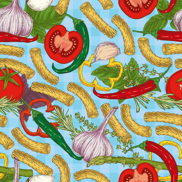 Pasta and vegetable pattern seamless vector 09