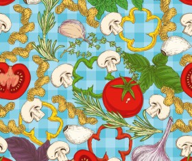 Pasta and vegetable pattern seamless vector 10