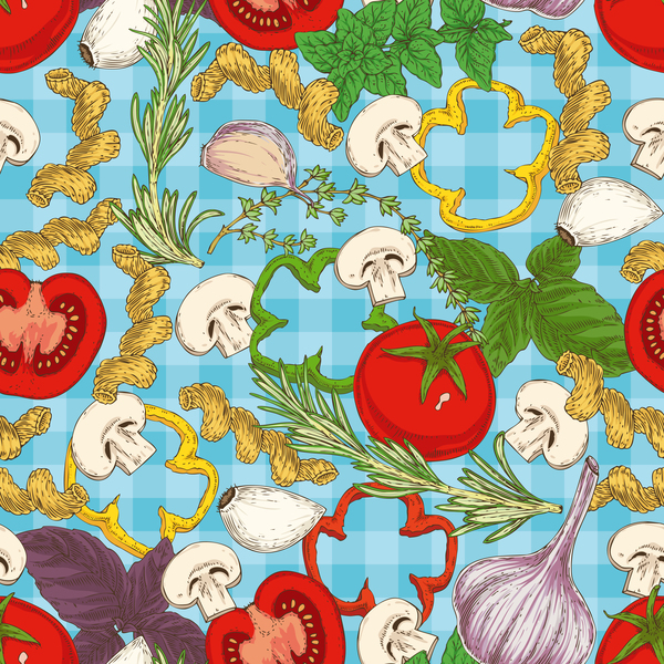 Pasta and vegetable pattern seamless vector 10