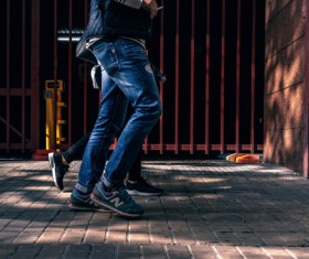 People walking on road with casual jeans style Stock Photo