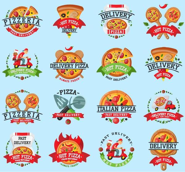 Pizza labels vector design set