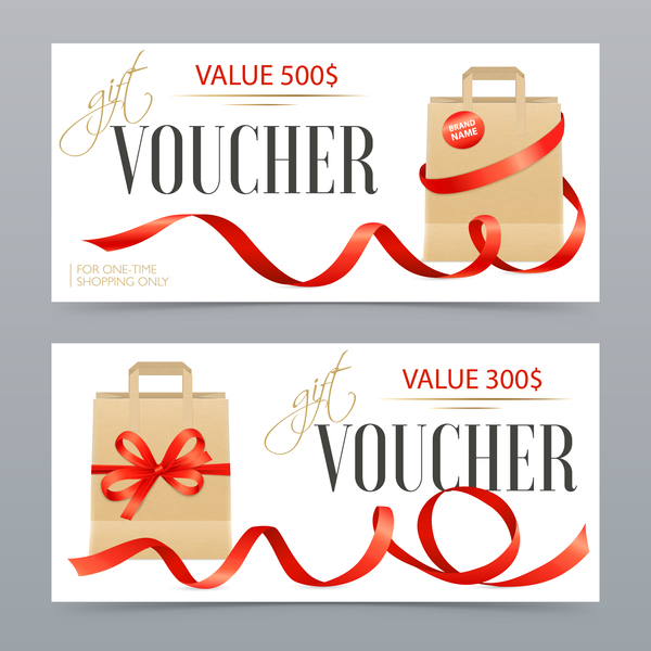Realistic ribbons vouchers template vector