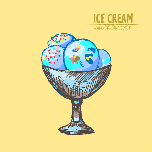 Retro ice cream hand drawing vectors material 01
