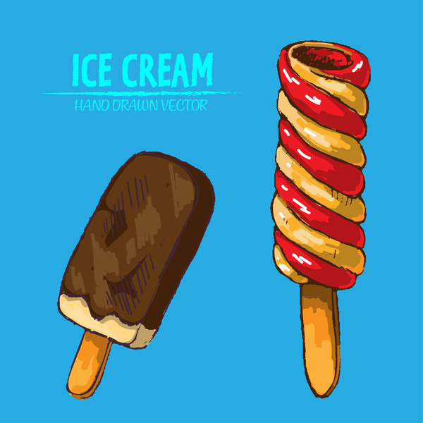 Retro ice cream hand drawing vectors material 03