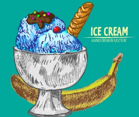 Retro ice cream hand drawing vectors material 05