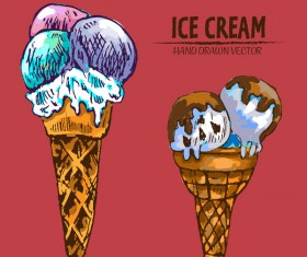 Retro ice cream hand drawing vectors material 06